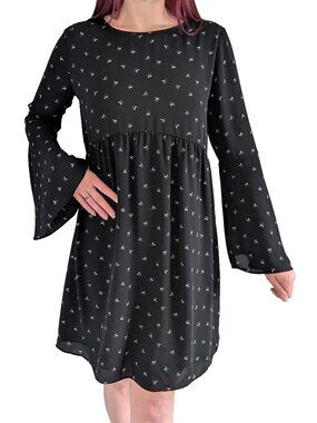 Loft Black Crescent Moon Swing Dress Bell Sleeve | S